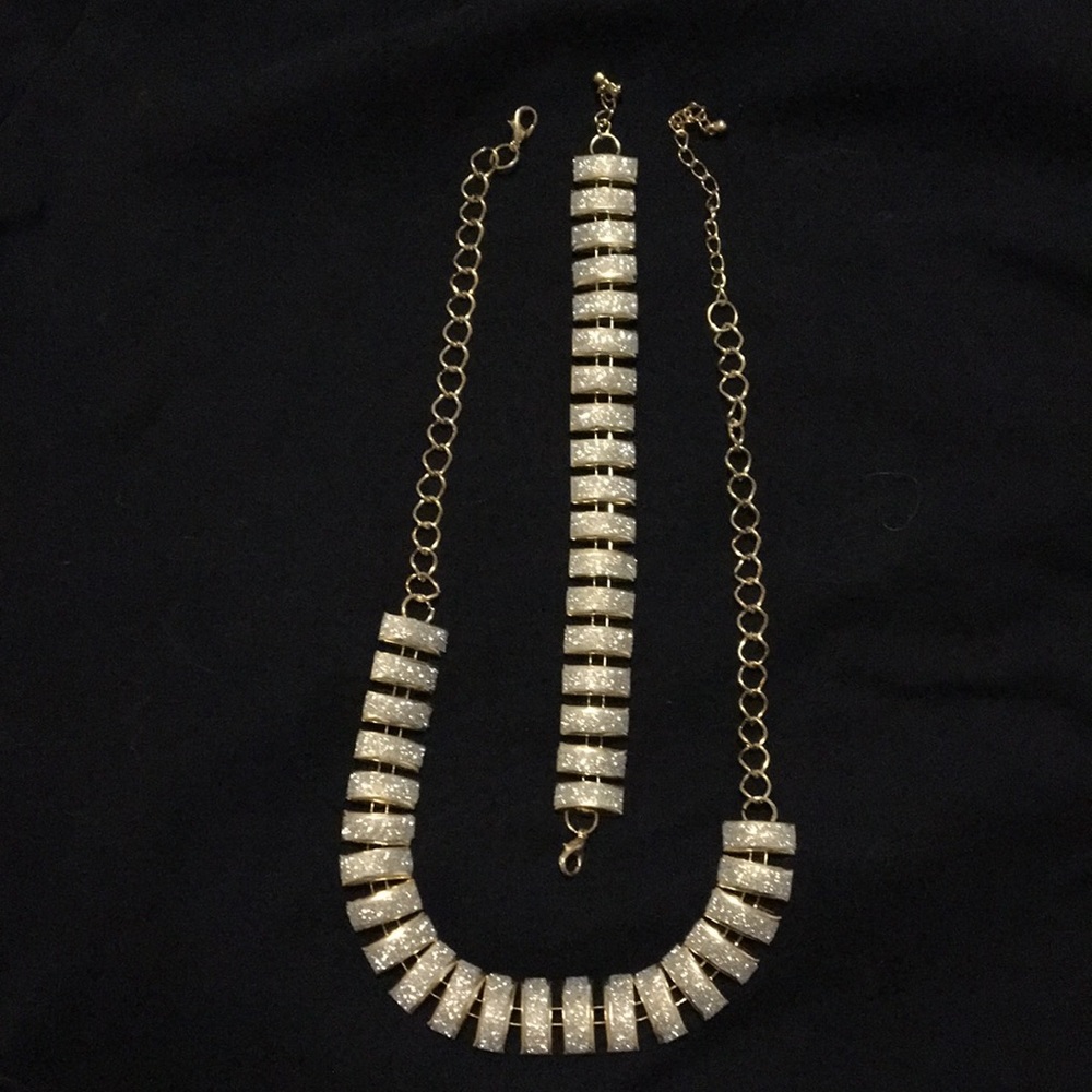 Gold and rhinestone necklace and bracelet